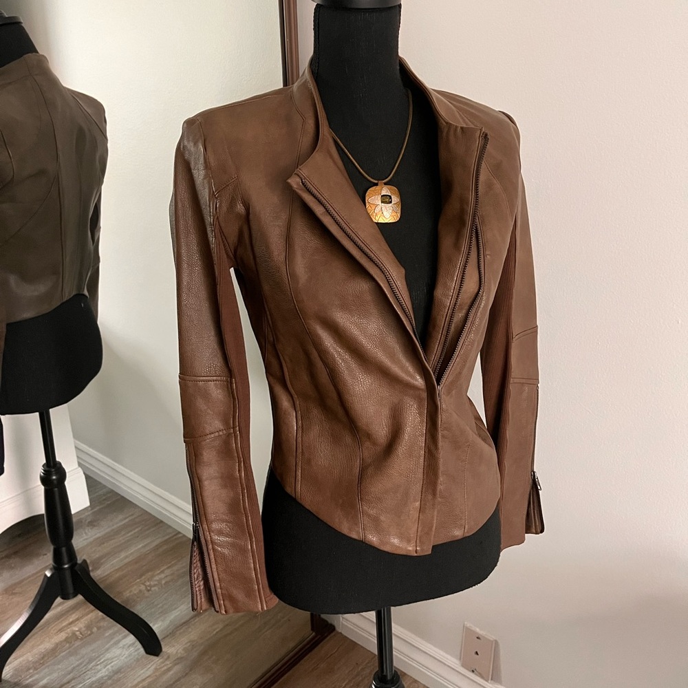Olivaceous Brown Faux Leather Jacket